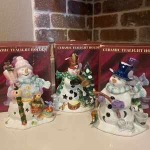 Ceramic Snowman Tealight Holder Set - Multicolor